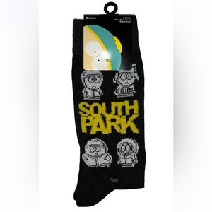 South Park Crew Socks 2 Pair Men 6.5-12 Black Gray w Cartman Kenny Kyle Stan NEW